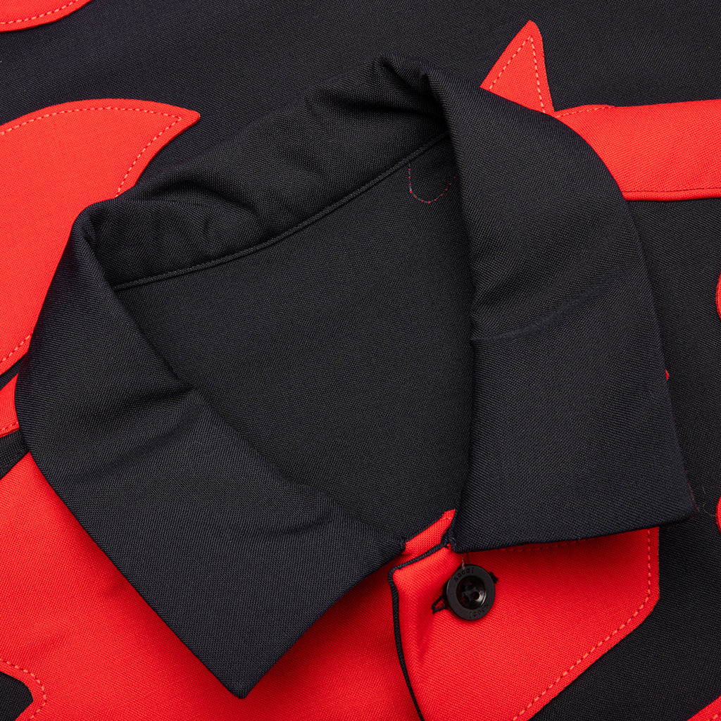 Floral Embroidered Patch Suiting Shirt Navy Red