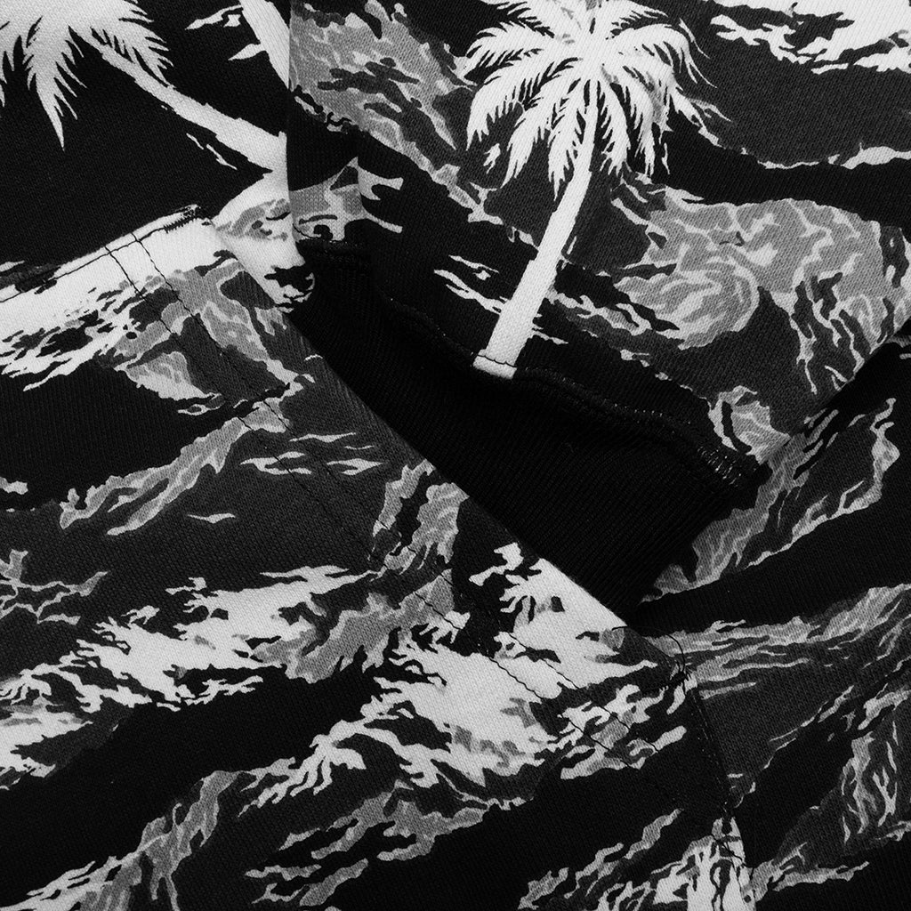 Palm Tree Camo Relaxed Fit Shark Full Zip Hoodie Black