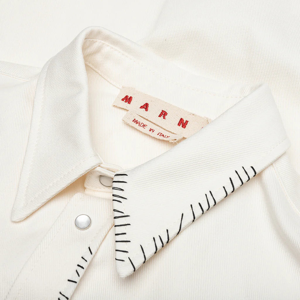 White Drill Shirt With Mending Lily White