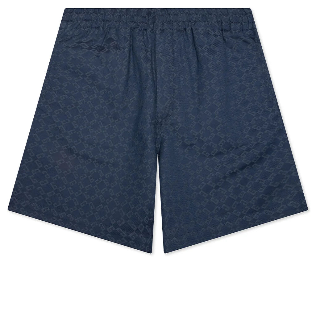 Shiny Monogram 72 Denim Bermuda Shorts Grey Blue