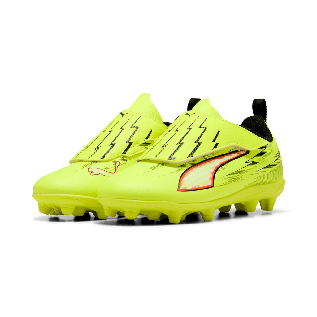 PUMA Ultra 6 Play V FG AG RB Firm Multi Ground Youth Soccer Cleats Yellow Black Red