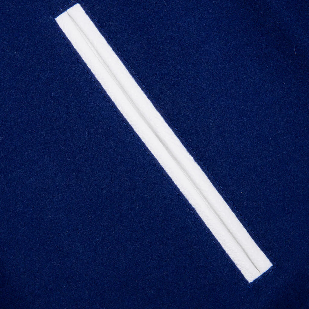 Big Varsity Bomber in Wool and Leather Blue White