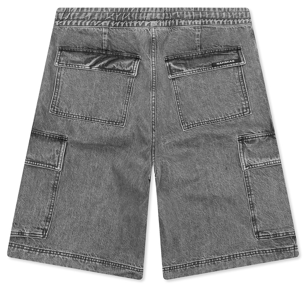 Washed Pleated Cargo Shorts Grey Wash