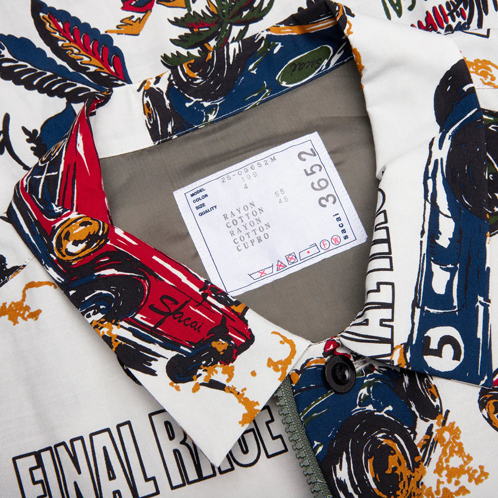 Car Race Tropical Print Shirt Ivory