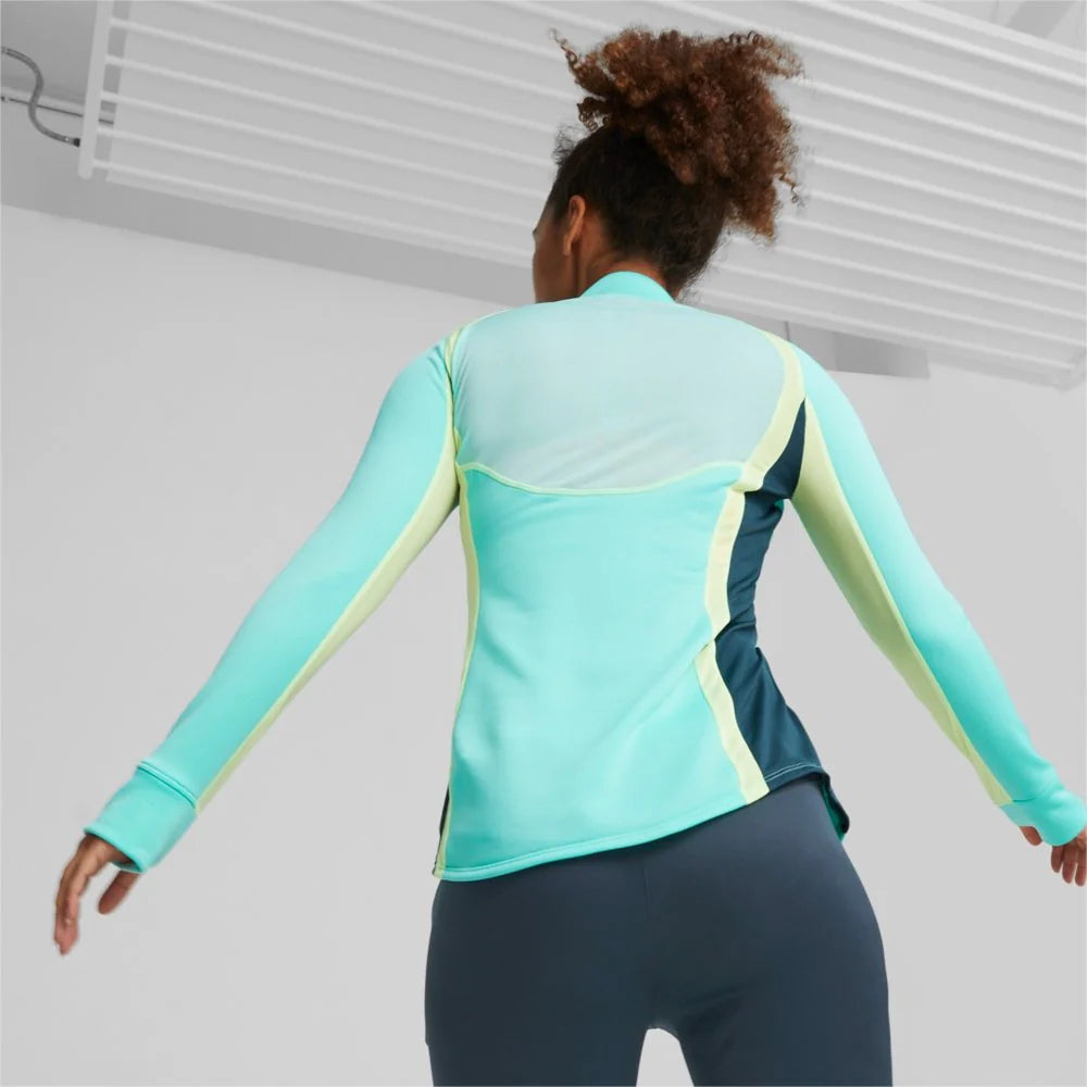 PUMA Womens Individualblaze 1 4 Zip Training Top Electric Peppermint Dark Night