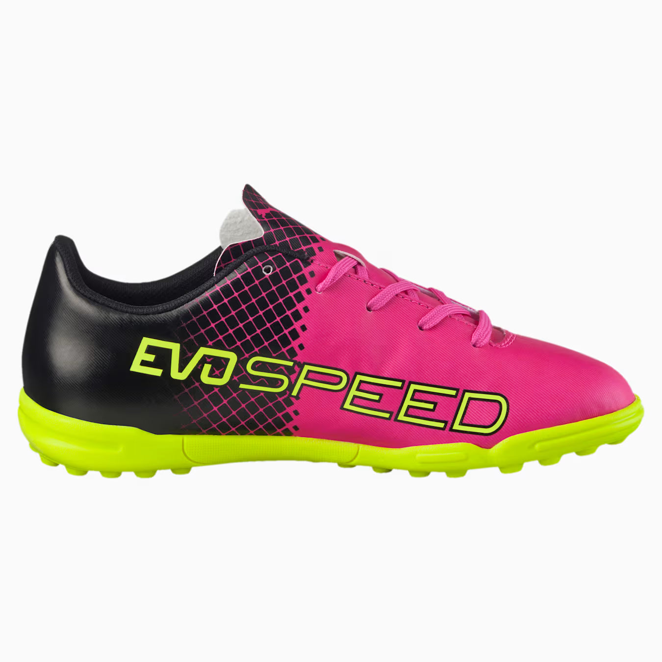 PUMA Evopower 43 Tricks TT JR Turf Youth Soccer Cleats Pink Glo Safety Yellow