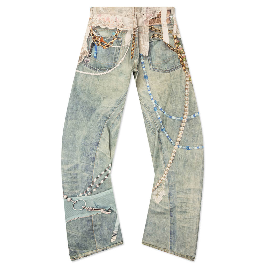 1981 Loose Fit Trompe loeil Print Denim White Green