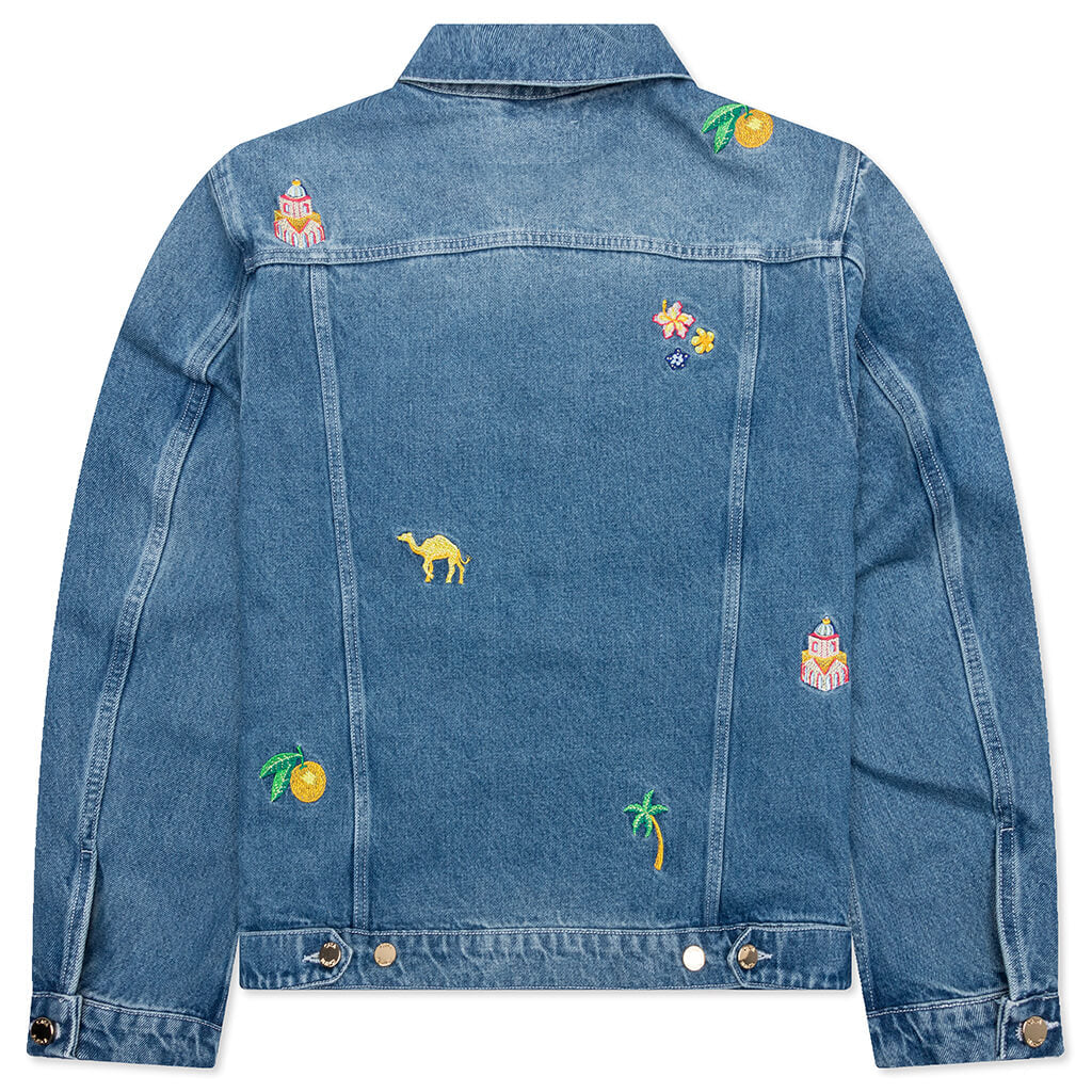 Stone Wash Denim Embroidered Motif Jacket Stone Wash