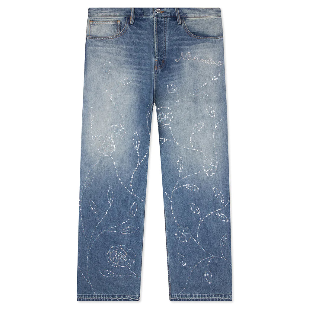 Beaded Wide Jeans Dark Wash