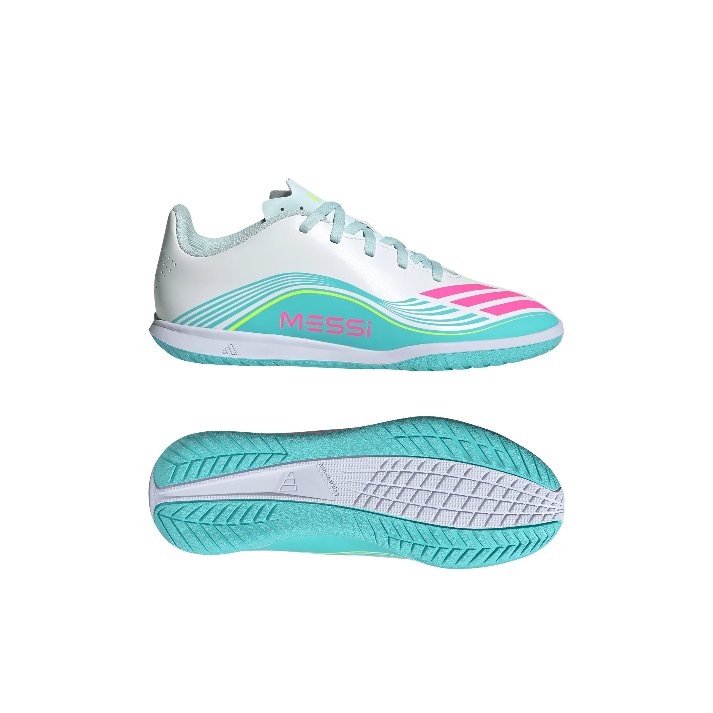 adidas F50 Messi Club IN Indoor Youth Soccer Shoes White Pink Aqua