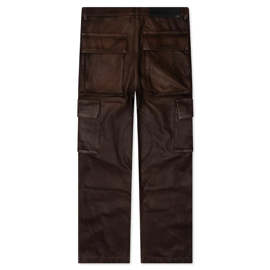 Waxed Denim Logo Cargo Pant Brown Wash