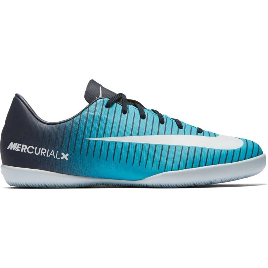 Nike Jr MercurialX Vapor XI IC Indoor Soccer Shoes Obsidian White Gamma Blue