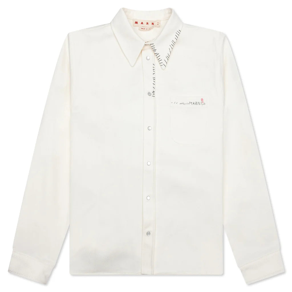White Drill Shirt With Mending Lily White