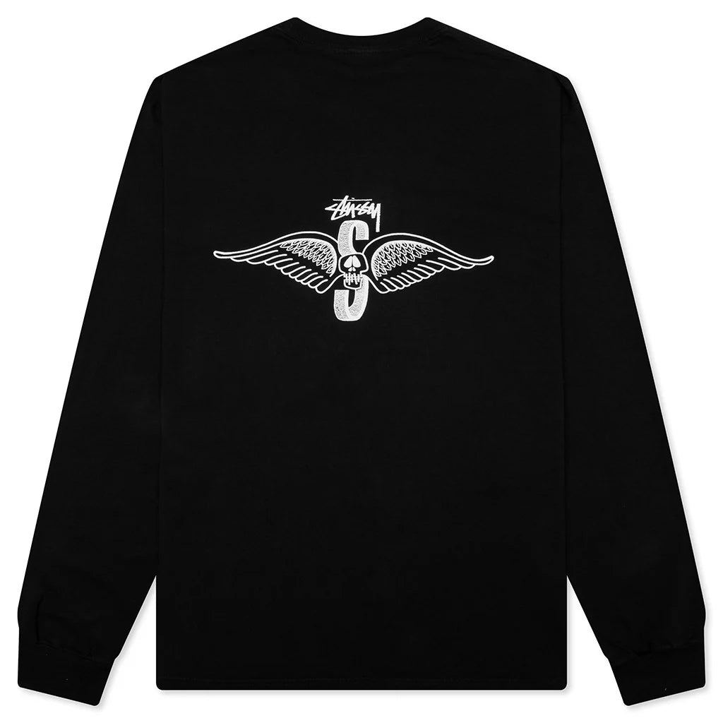 Skull Wings Pigment Dyed L S Tee Black