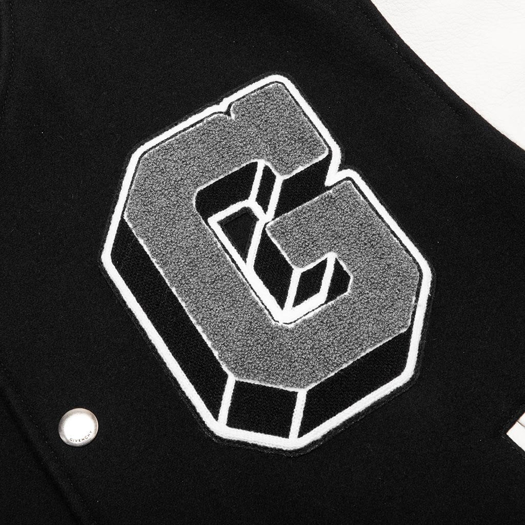 Varsity Bomber Jacket w Patches Black White
