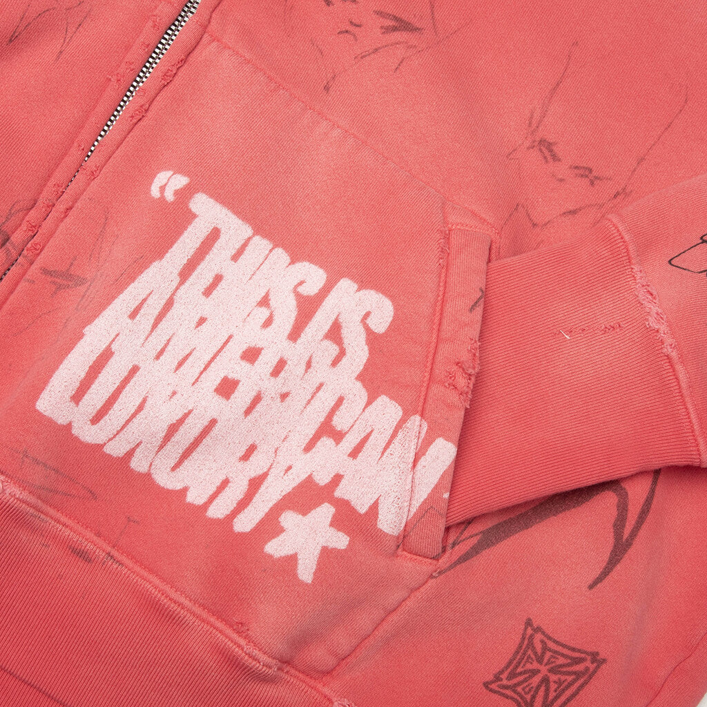 Time Capsule Zip Up Hoodie Faded Red