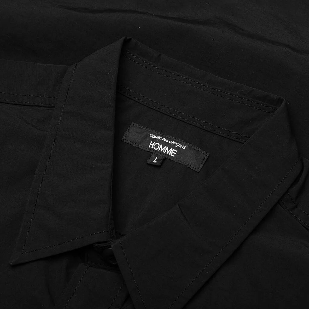 Curved Hem Nylon Short Sleeve Shirt Black