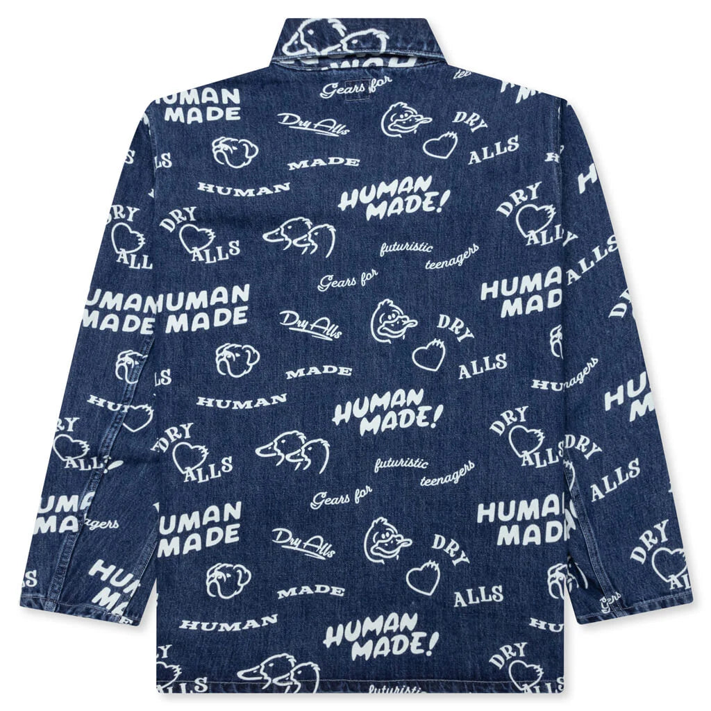 Printed Denim Coverall Jacket Indigo