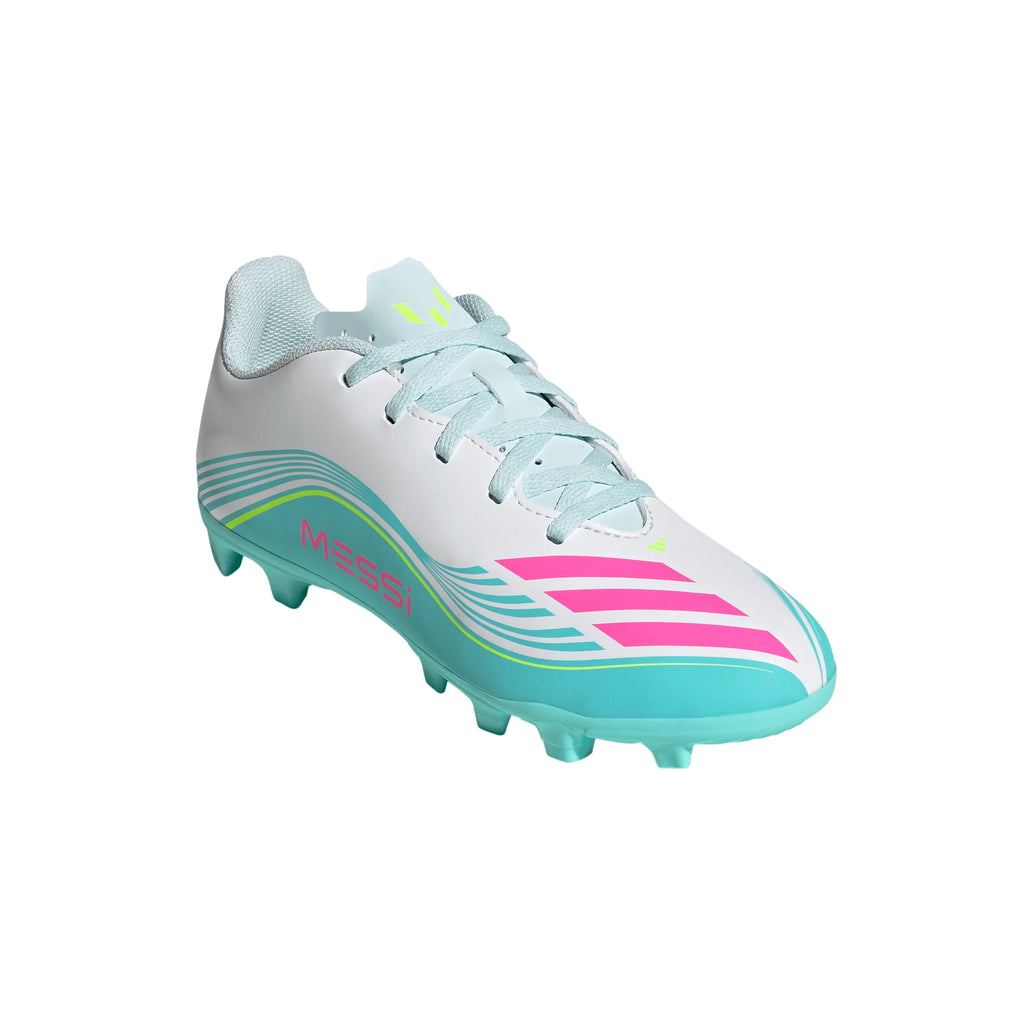 adidas F50 Messi Club Firm Ground Multi Ground Youth Soccer Cleats White Pink Aqua