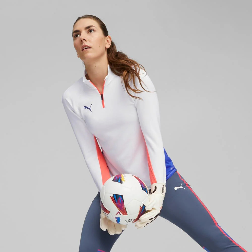 PUMA Womens Individualblaze 1 4 Zip Training Top White Fire Orchid