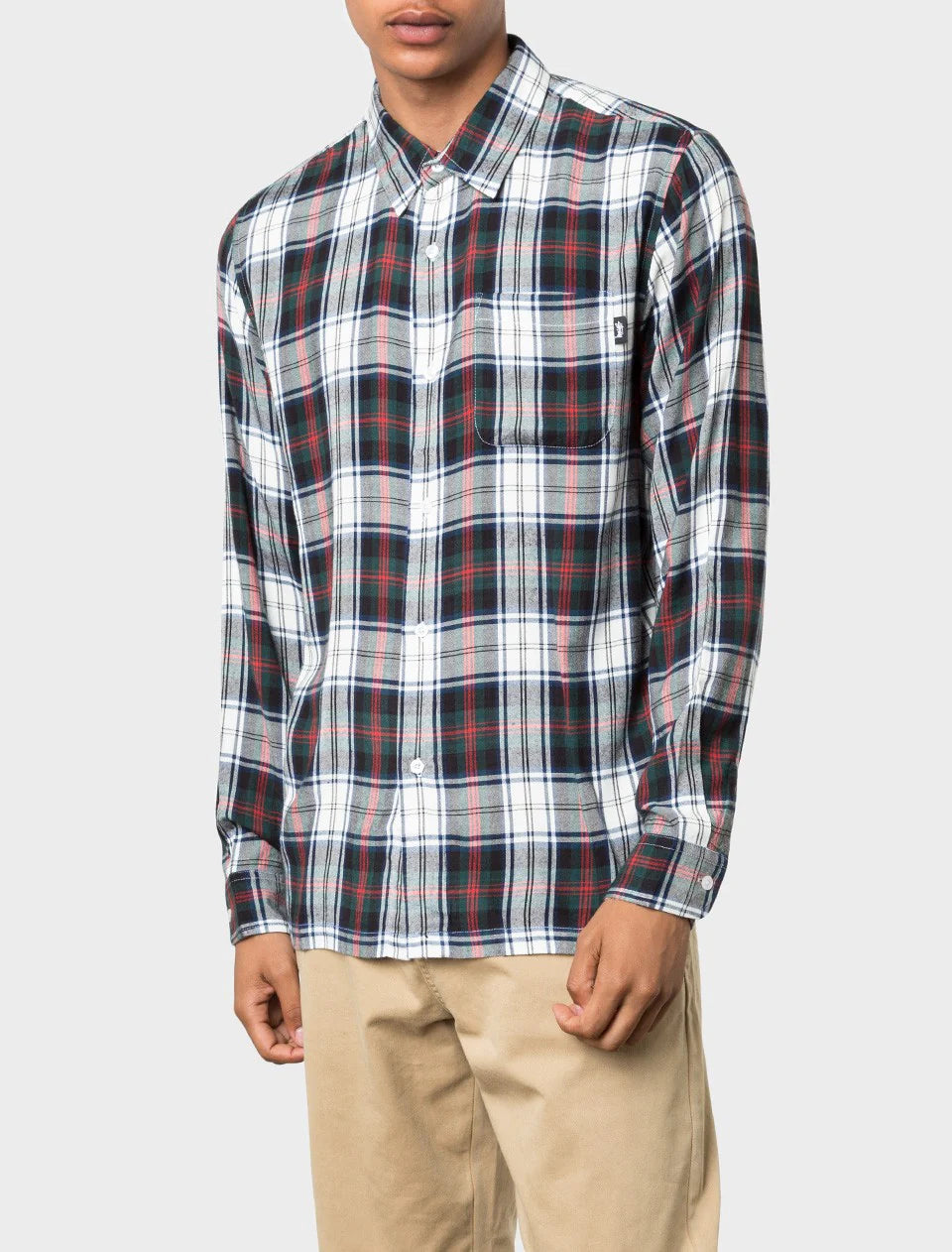 Standard Plaid Mens Shirt White Red Black