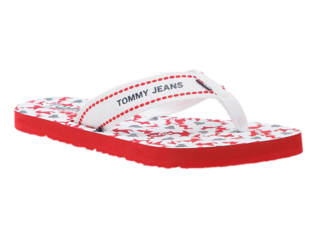 Sandalias Tommy Hilfiger Webbing Flat Rojo y Blanco para Mujer