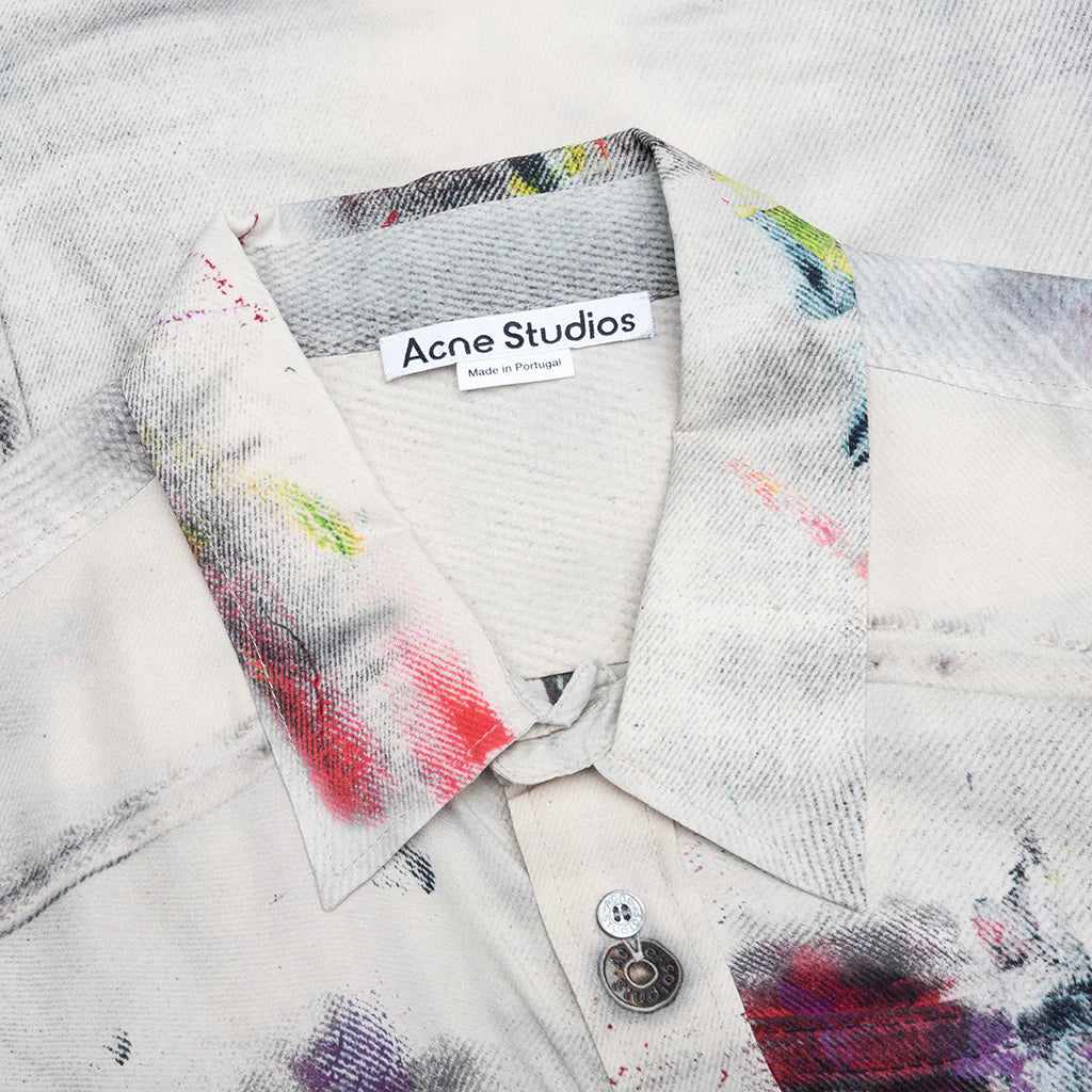 Painted Trompe loeil Print Button Up Shirt White Multicolor