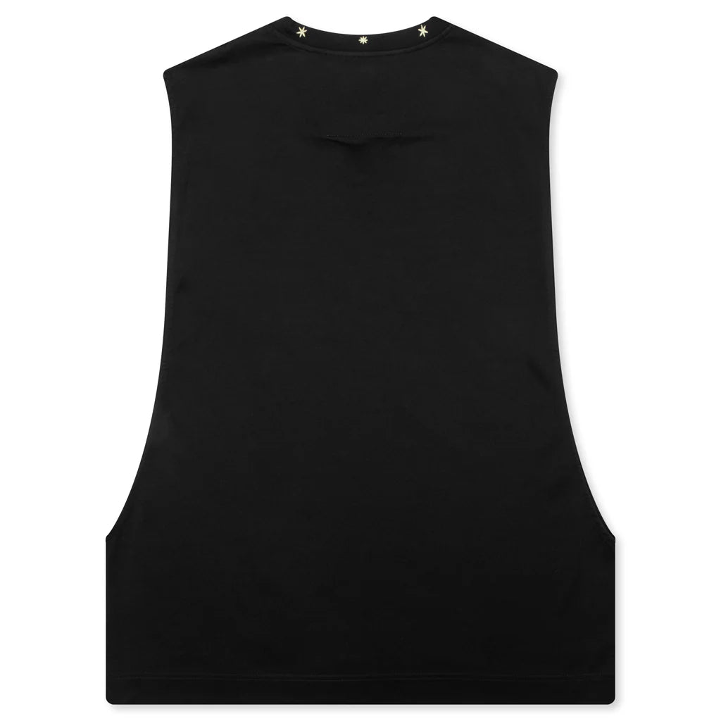 Star Print Sleeveless Big Armhole T Shirt Black