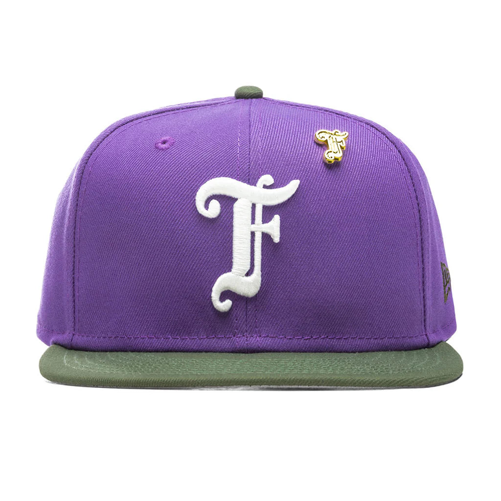 Feature x New Era Old English F Snapback Hat w Pin Varsity Purple Rifle Green