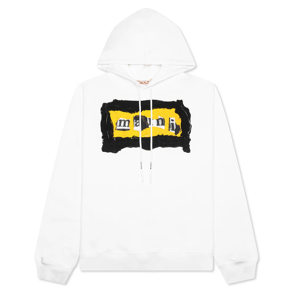 Painted On Collage Yellow Logo Hoodie Lily White