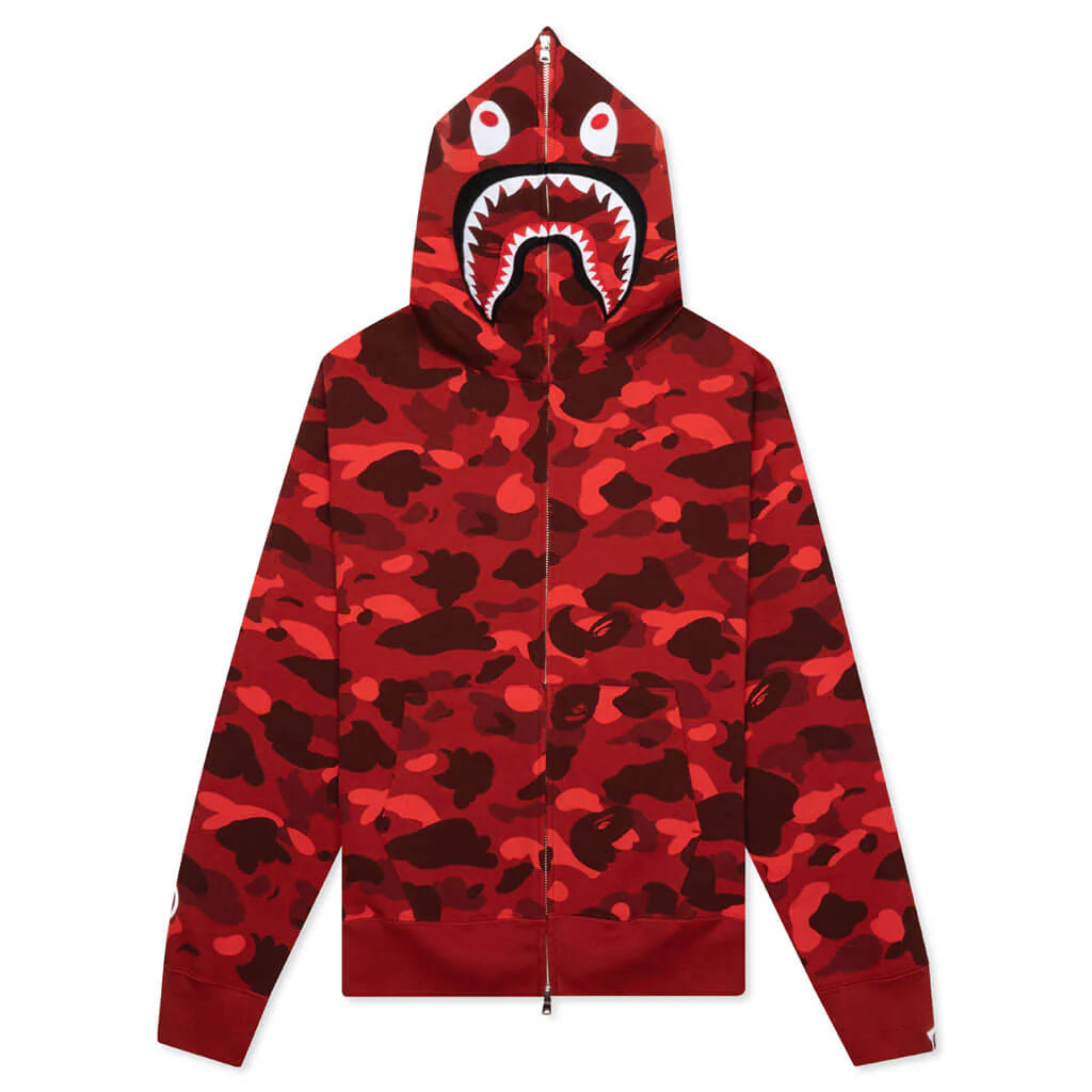 Color Camo Shark Full Zip Hoodie Red