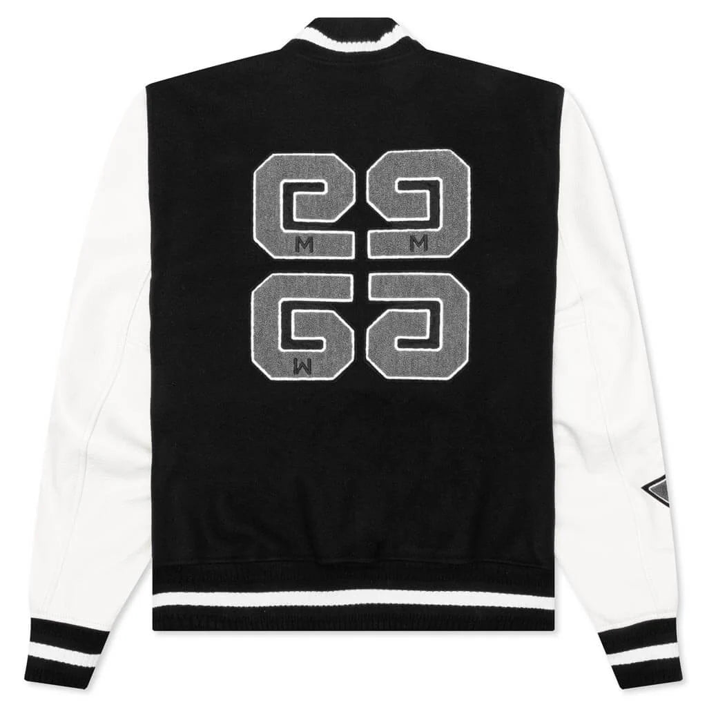 Varsity Bomber Jacket w Patches Black White
