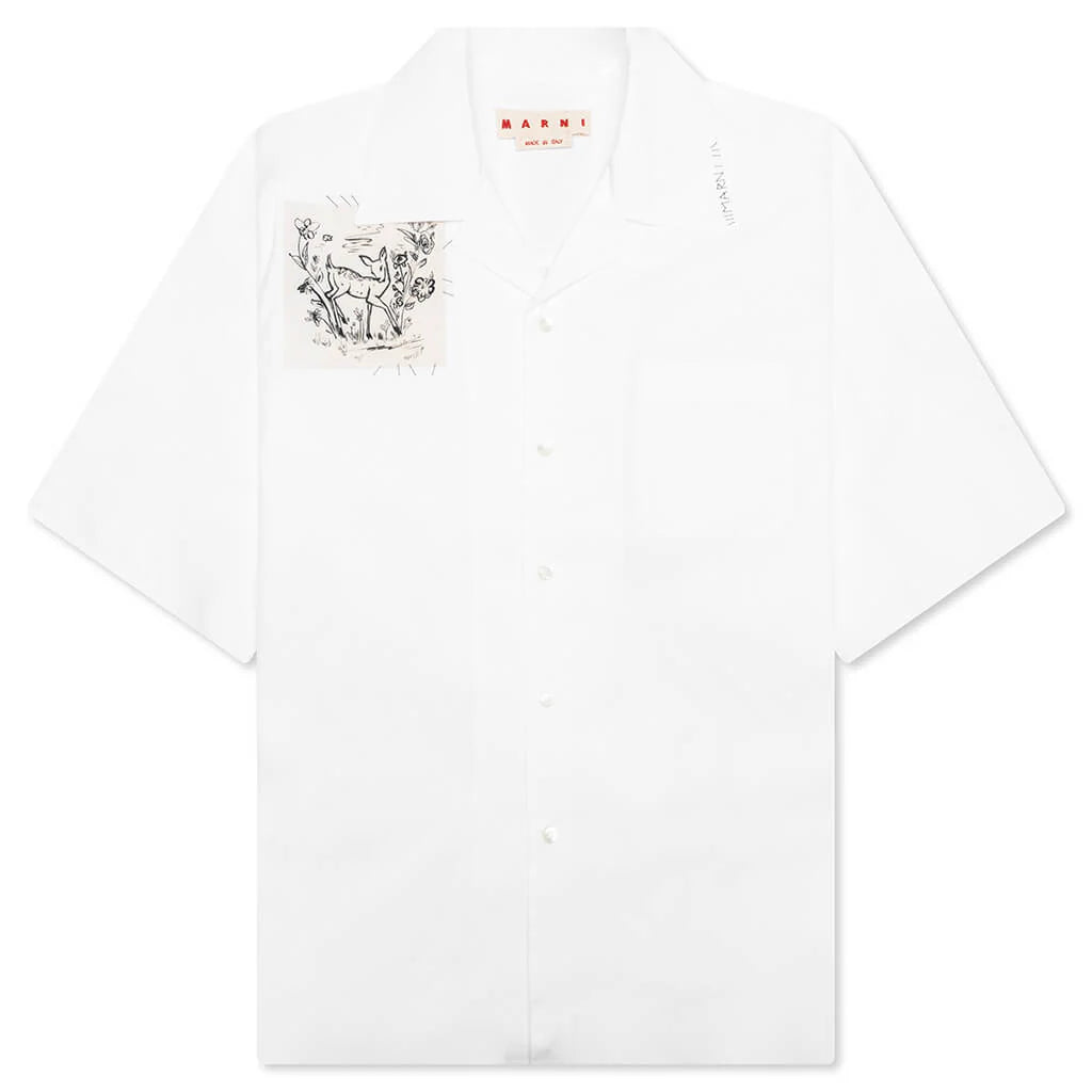 Poplin Bowling Shirt with Dante Patch Lily White