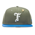 Feature x New Era Old English F Snapback Hat w Pin Olive Rainstorm Blue