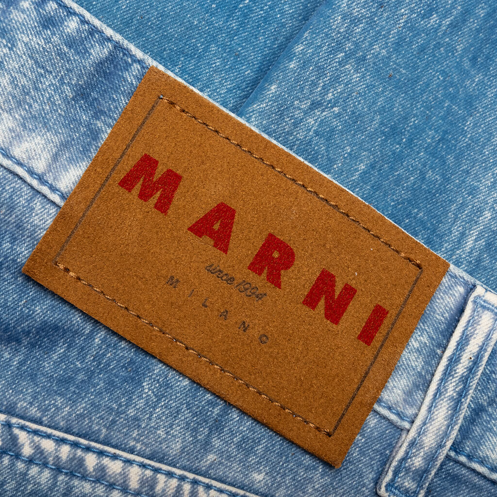 Garment Dyed Flock Denim Trousers Iris Blue