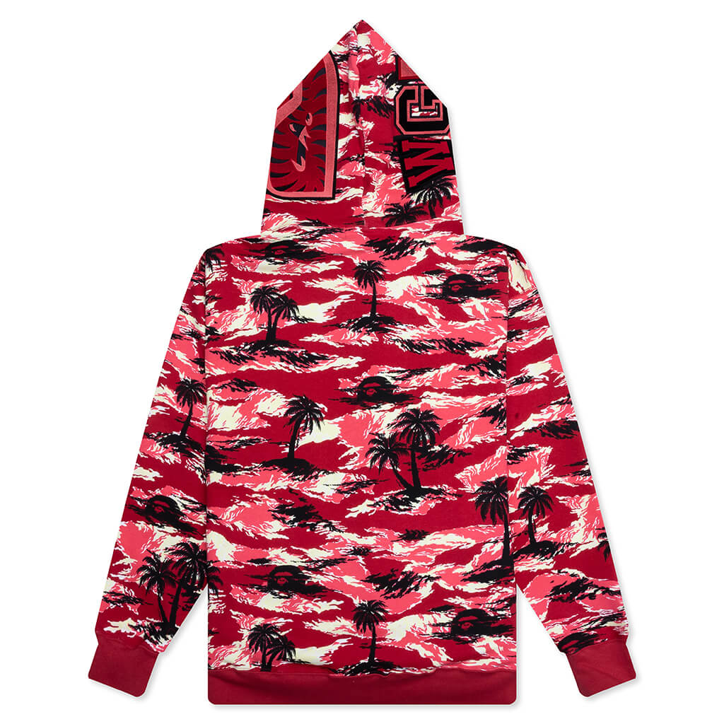 Palm Tree Camo Relaxed Fit Shark Full Zip Hoodie Red