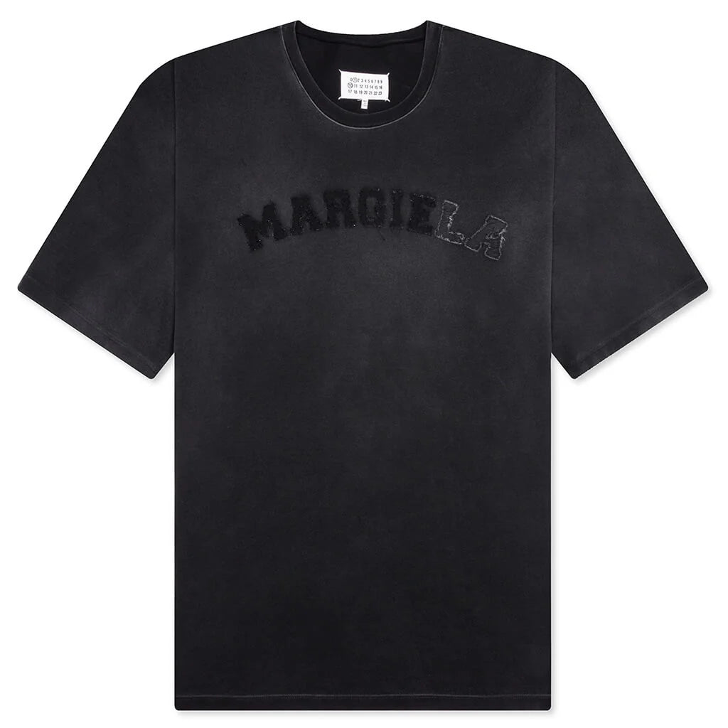 Distressed College Logo T Shirt Washed Black