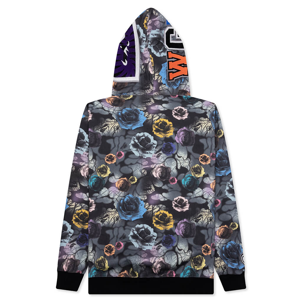 Floral Camo Shark Relaxed Fit Full Zip Hoodie Black