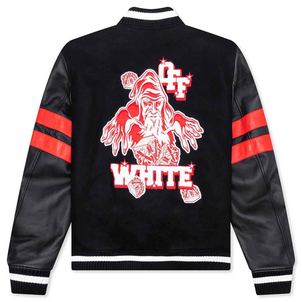 Wiz Dices Lea Wool Varsity Jacket Black White
