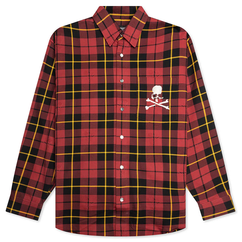 Plaid Long Sleeve Woven Shirt Burgundy Plaid