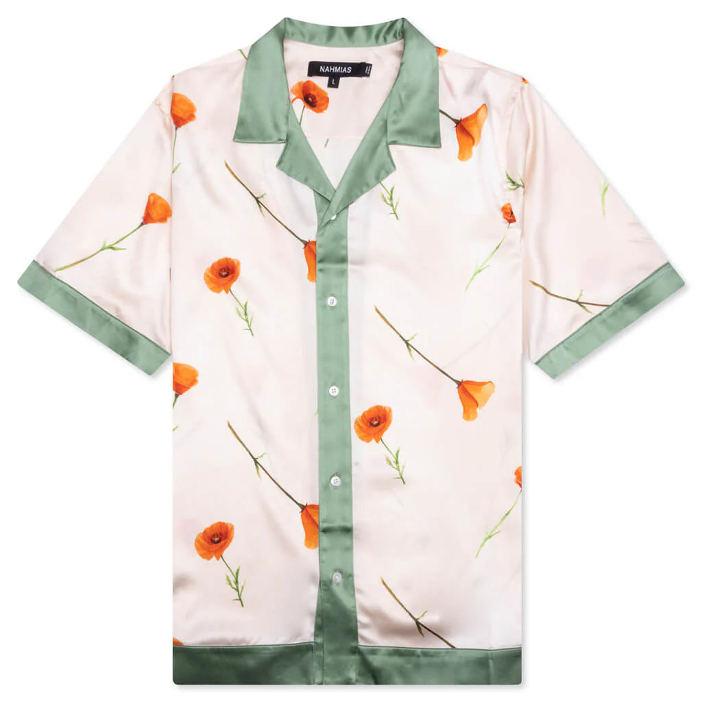 Color Block S S Silk Shirt Poppy Ivory
