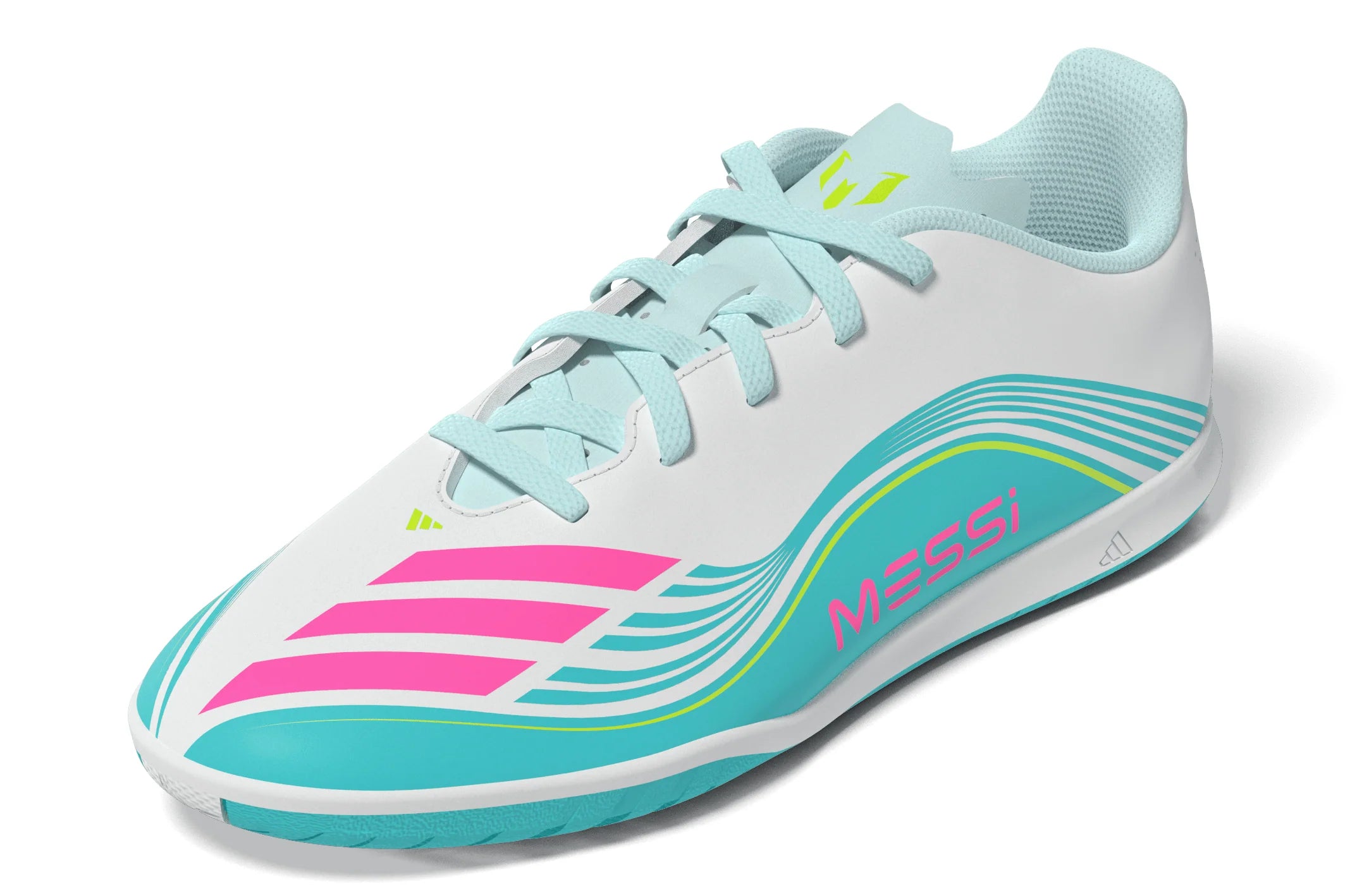 adidas F50 Messi Club IN Indoor Youth Soccer Shoes White Pink Aqua