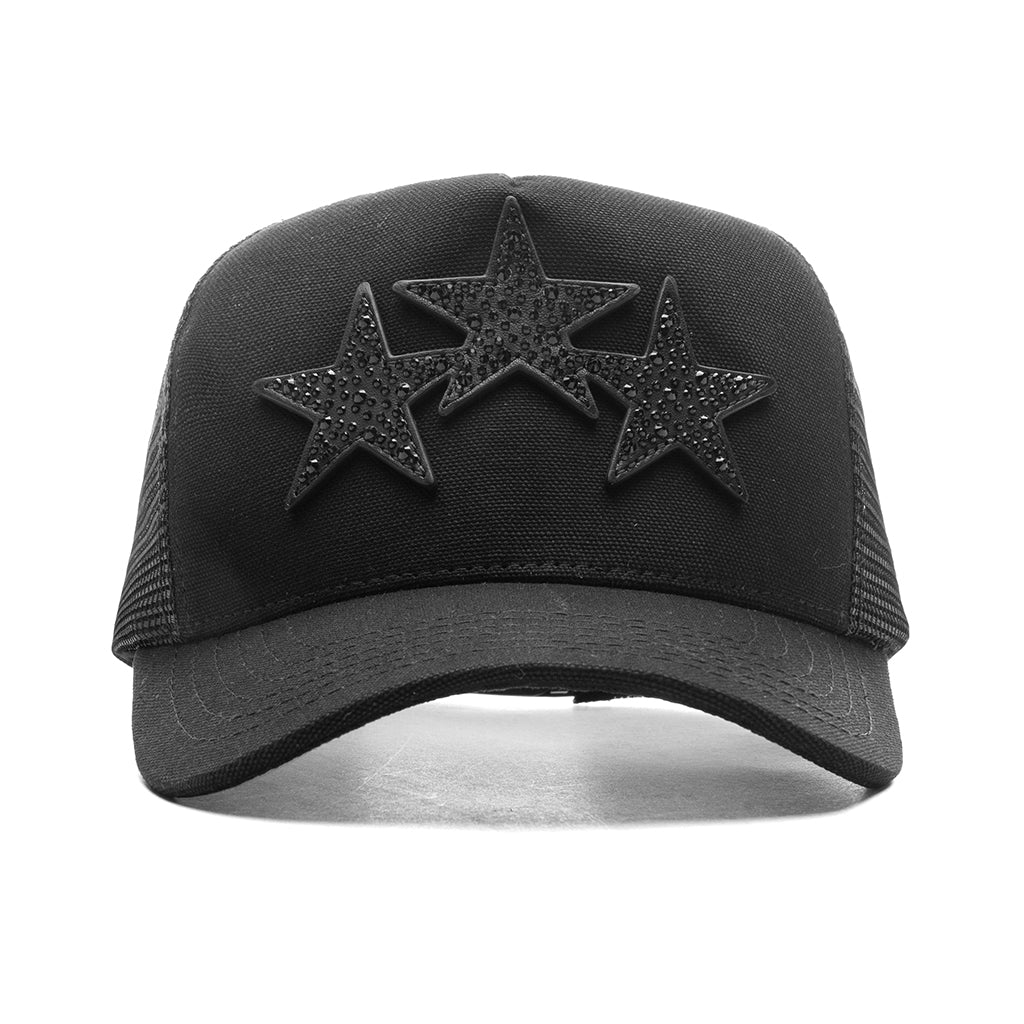 Crystal 3 Star Trucker Hat Black Black