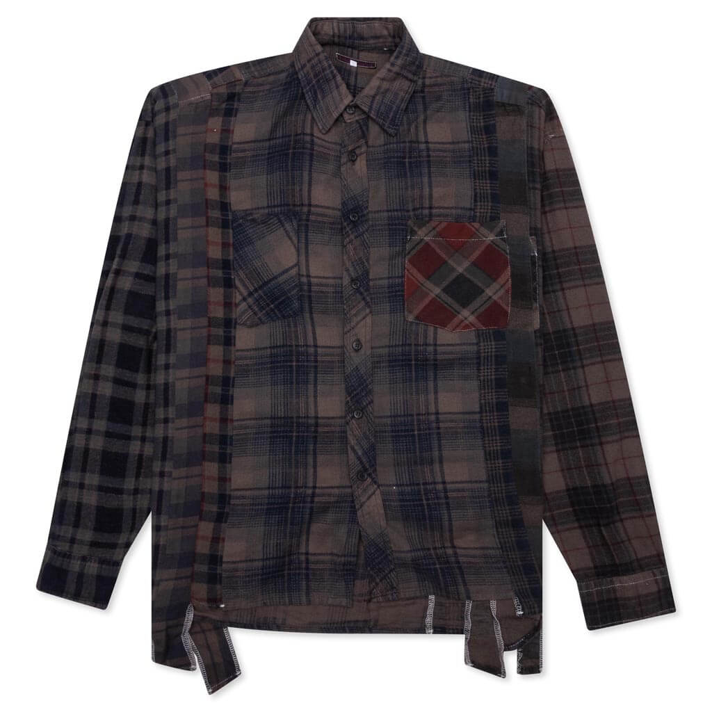 Flannel Shirt 7 Cuts Shirt Over Dye Brown