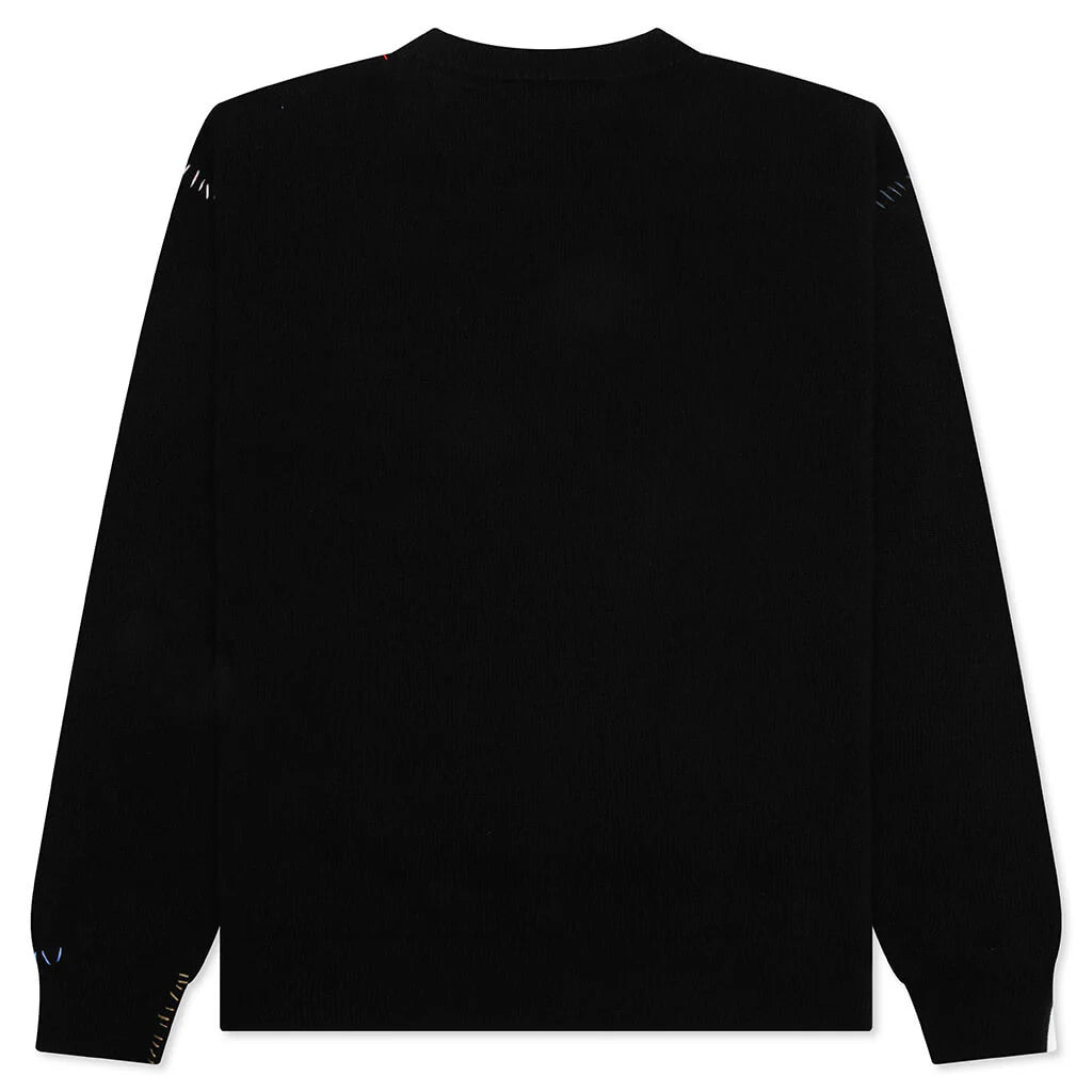 Wool Patch Mending Roundneck Sweater Black