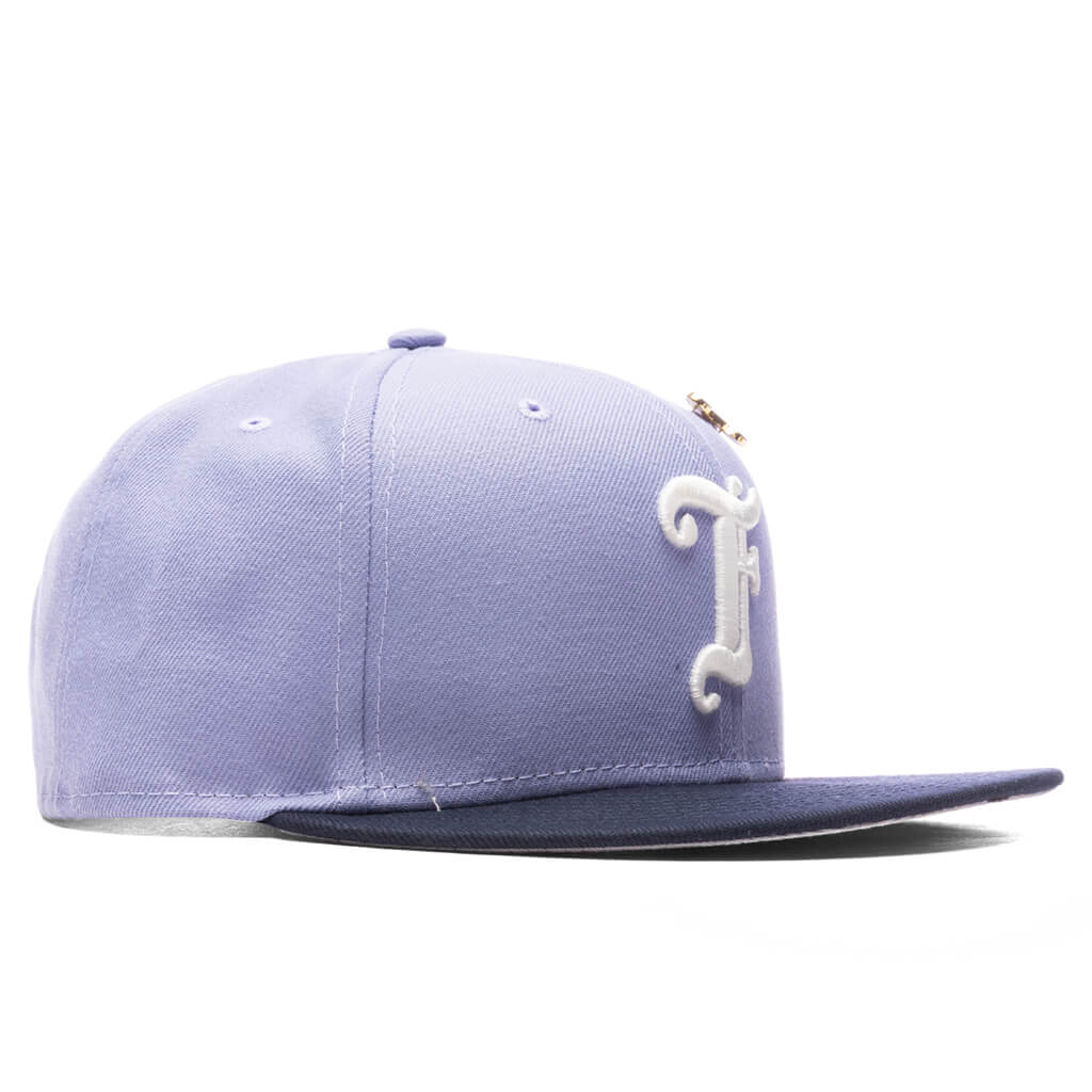 Feature x New Era Old English F Snapback Hat w Pin Lavender Night Shift Navy