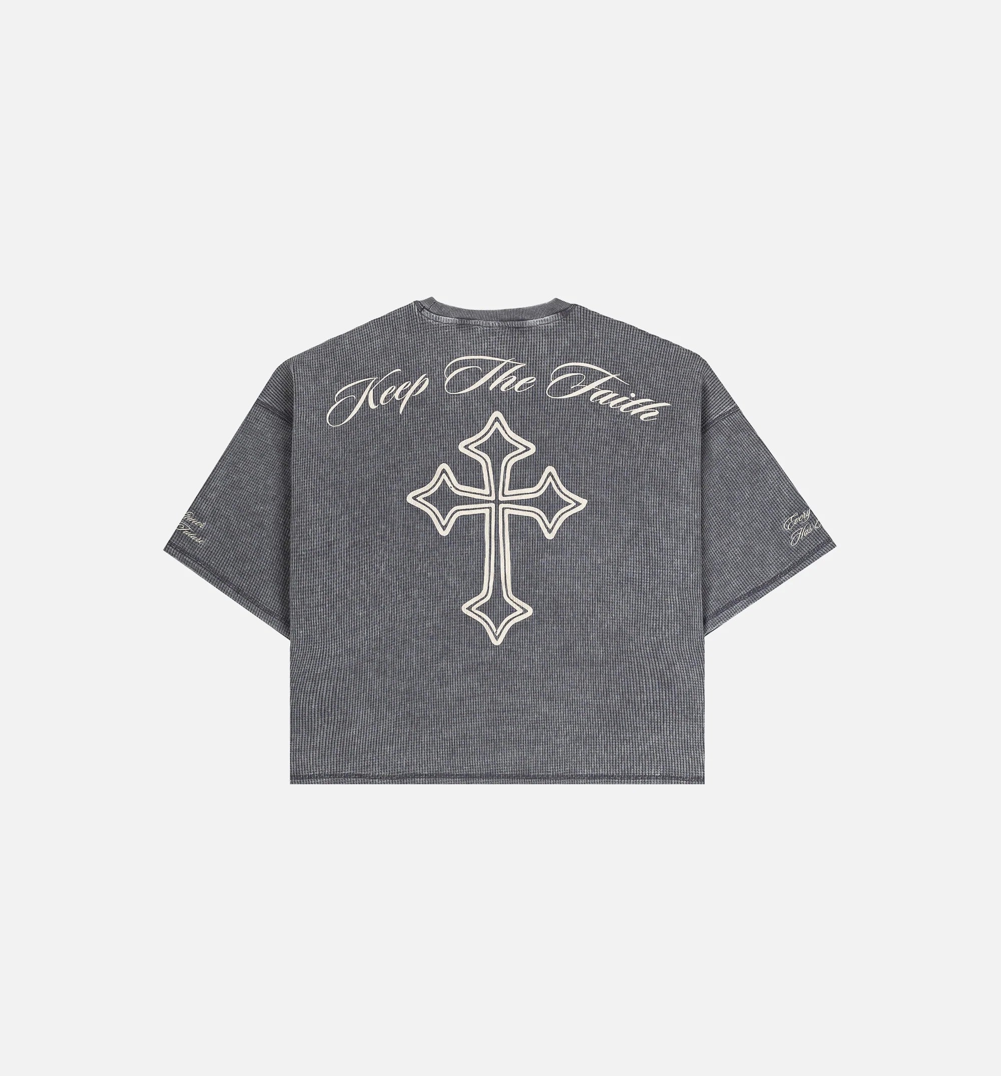 Keep The Faith Thermal Mens Short Sleeve Shirt Grey Beige