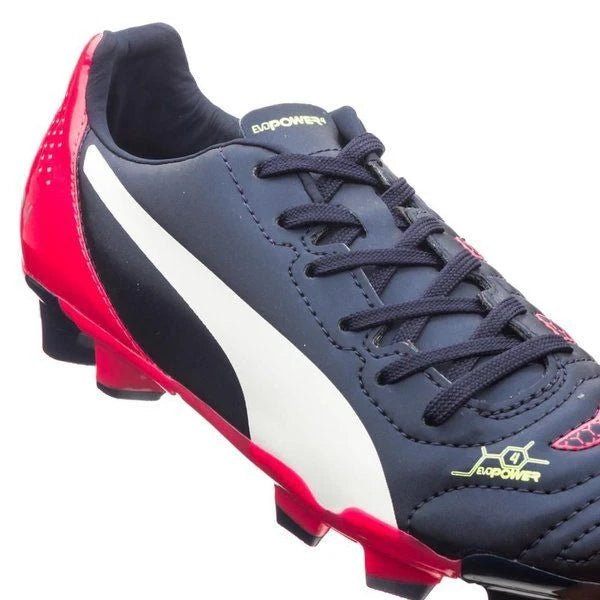 PUMA Evopower 42 FG JR Firm Ground Youth Soccer Cleats Peacoat White Bright Plasma