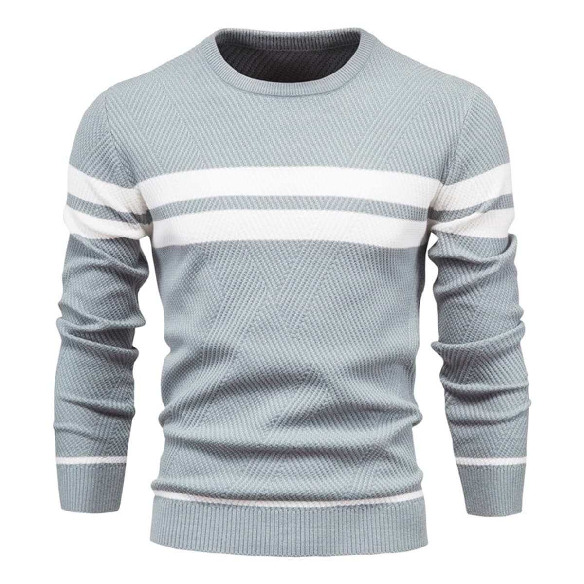 Mens Crew Neck Pullover Striped Sweater