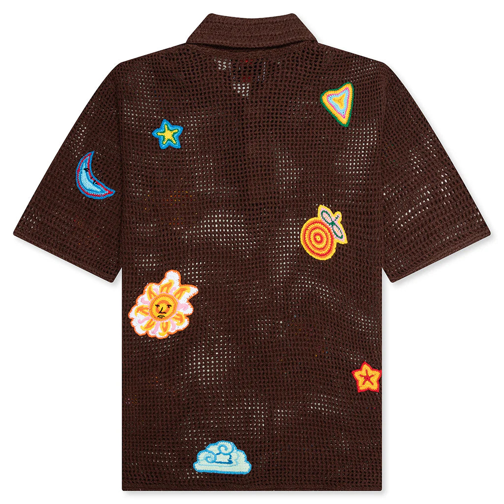 Crochet Polo with Patches Brown